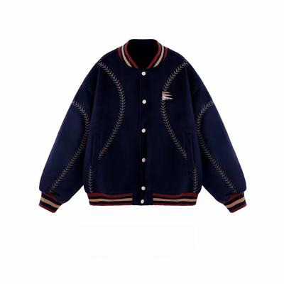 Autumn/Winter Flag Embroidered Quilted College Style Baseball Jacket