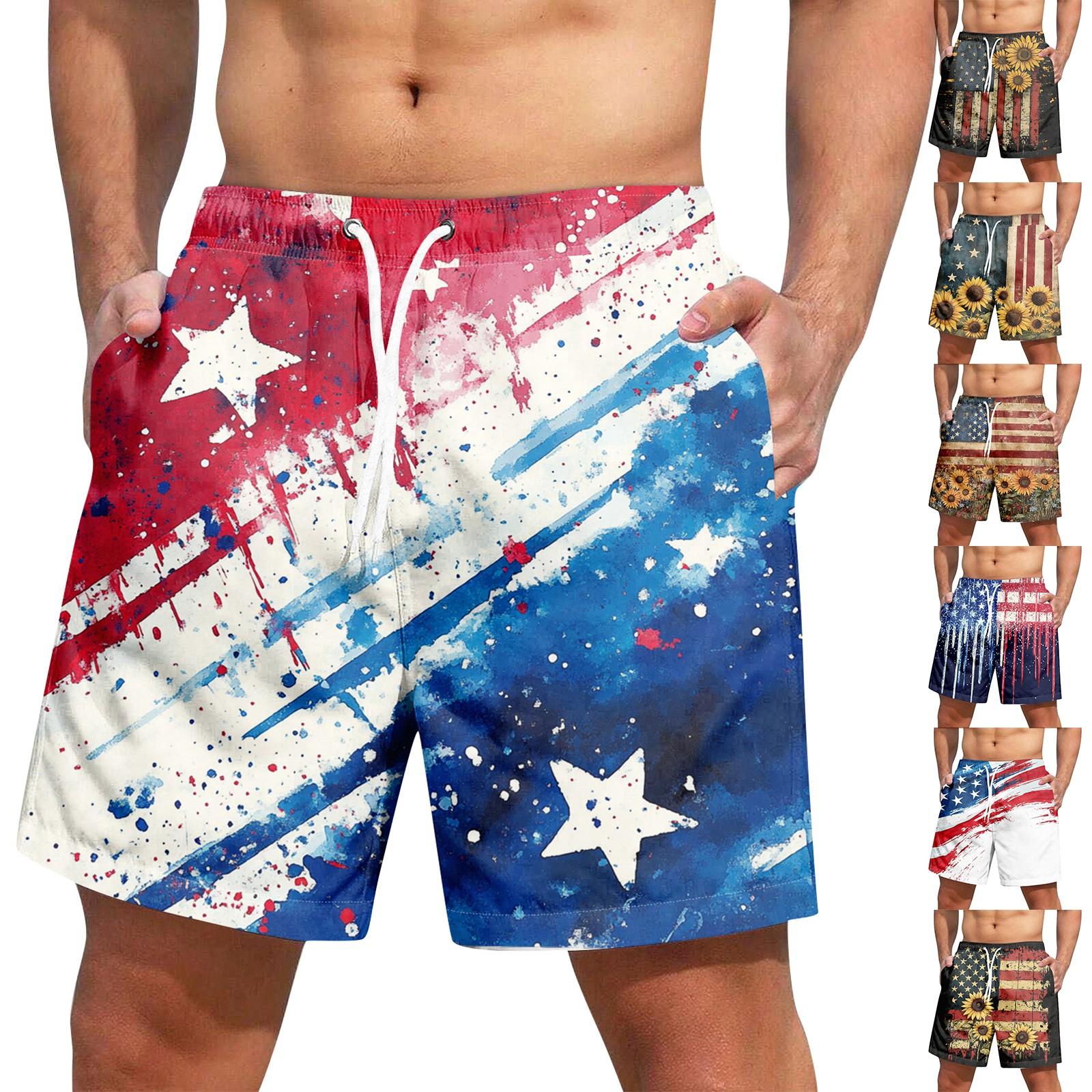 

Men s Independence Day print lace-up shorts Casual pants XL червоний