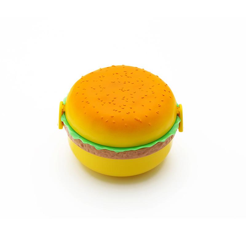 Caixa de almoço isolada criativa de hambúrguer de camada dupla, portátil, de qualidade alimentar, para estudantes, crianças, lancheira segura para micro-ondas