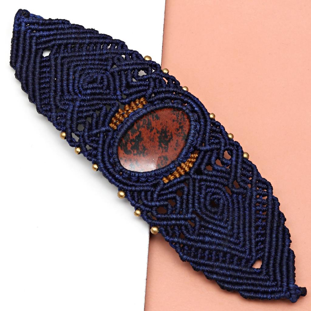 Bracelet Macrame Mahogany Obsidian Jewelry Thread 7-9'' Adjustable Fashion