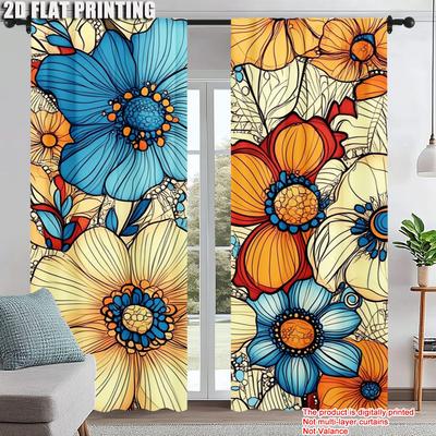 2 Bucăți Perdele Florale Boho Chic Cu Design Abstract Colorat Decor Vintage sau pentru Sufragerie Dormitor Poliester Ușor Soare