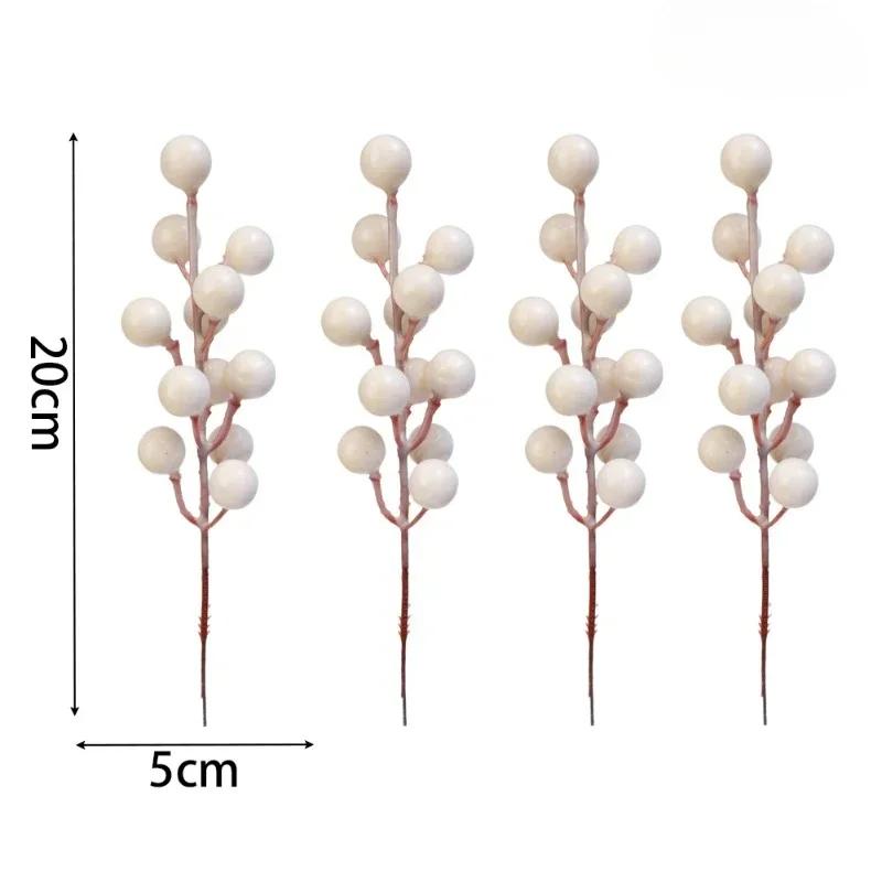 4-20PCS Artificial Holly Berry Stem Christmas White Berries Branches DIY Xmas Tree Ornament Wedding Home Party Fake Flower Decor
