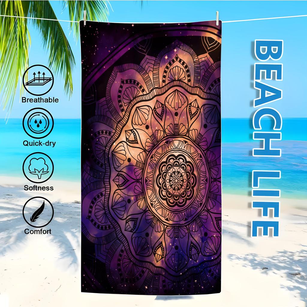 Microfiber Beach Towel Exquisite Prints Thin Quick Dry Absorbent Extra Large Towel for Beach Swimming Camping Yoga Bath Sports