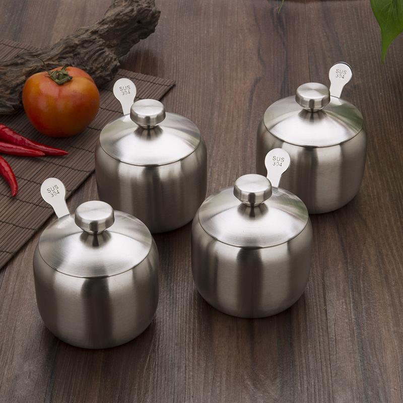 Stainless Steel Seasoning Flavor Can Sugar Box Salt Pepper Pot Kitchen Tool  BBQ Condiment Cruet Storage Spice Jar Bottle Spoon
