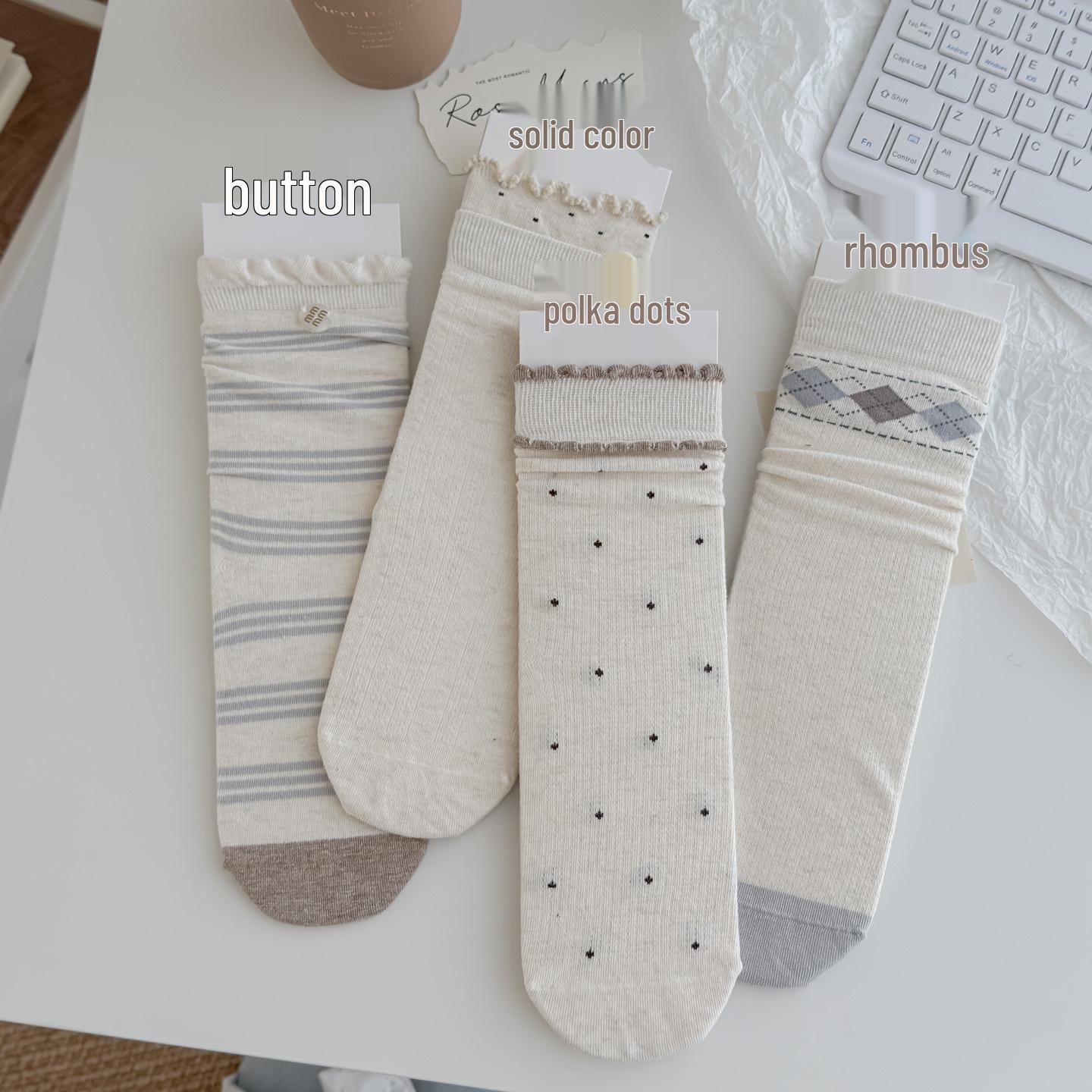 

Polka Dot Cotton Mid-Calf Slouch Socks with Mesh and Ruffled Edge – Perfect for Spring/Summer and Pairing with Leather Shoes Dots