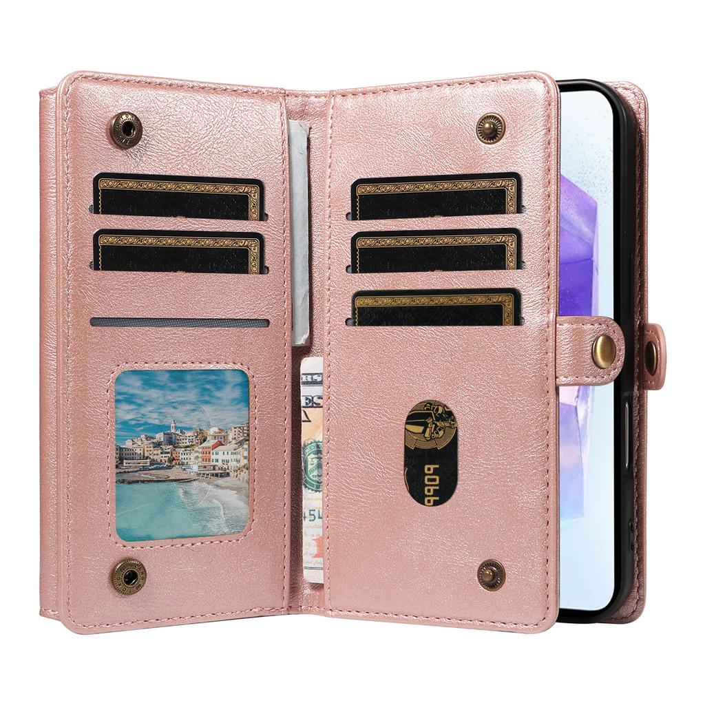 Pro Samsung Galaxy A55 5G Pouzdro YIKATU YK-008 Kožený kryt na telefon s peněženkou na zip a ramenním popruhem