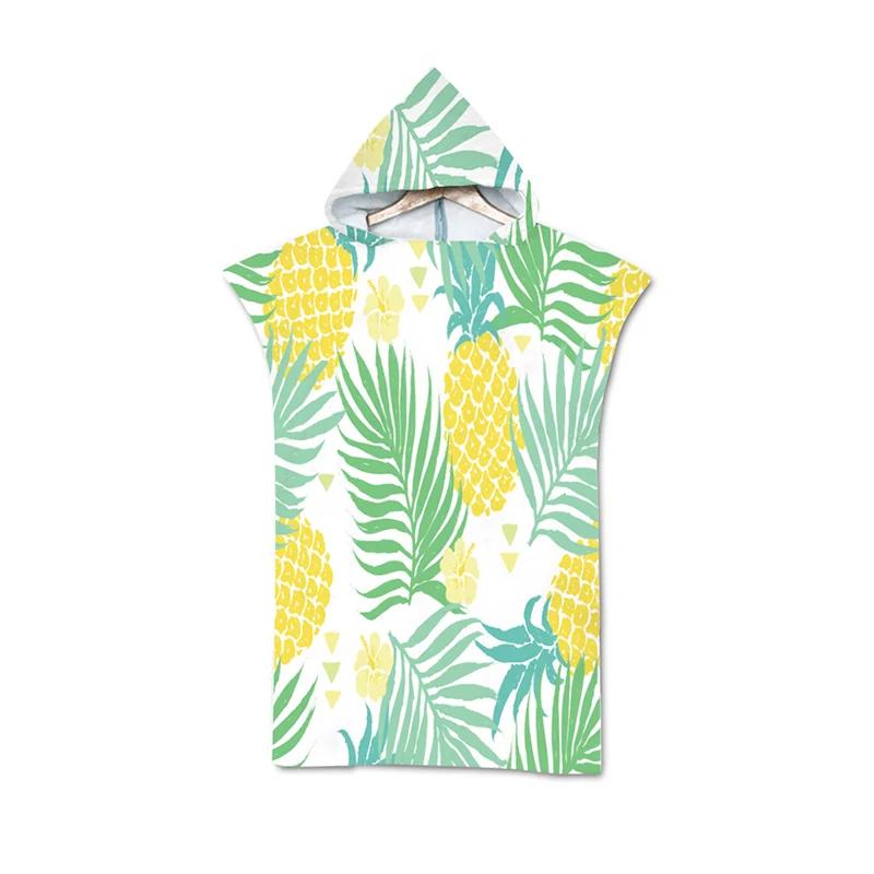 Microfiber Tropical Fruit Leaves Pineapple Print Hooded Beach Towel Hawaii Summer Bath Towel Quick Dry Swimming Poncho Bathrobe