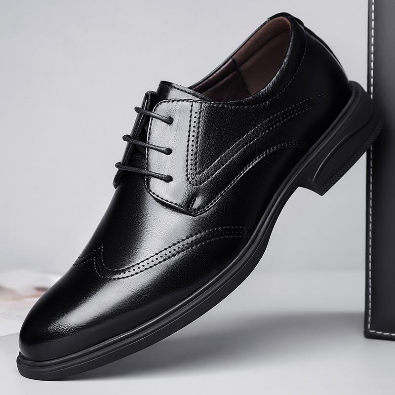 Fashion New Genuine Leather Men's Shoes Fashion High End Dad Leather Shoes Casual Wear Resistant Business Shoe Black Male Work Shoes