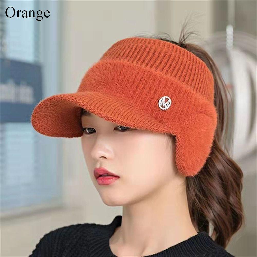 Fashion Outdoor Autumn Winter Women's Knitted Fleece Hat Ladies With Earflaps Hats Empty Top Baseball Cap