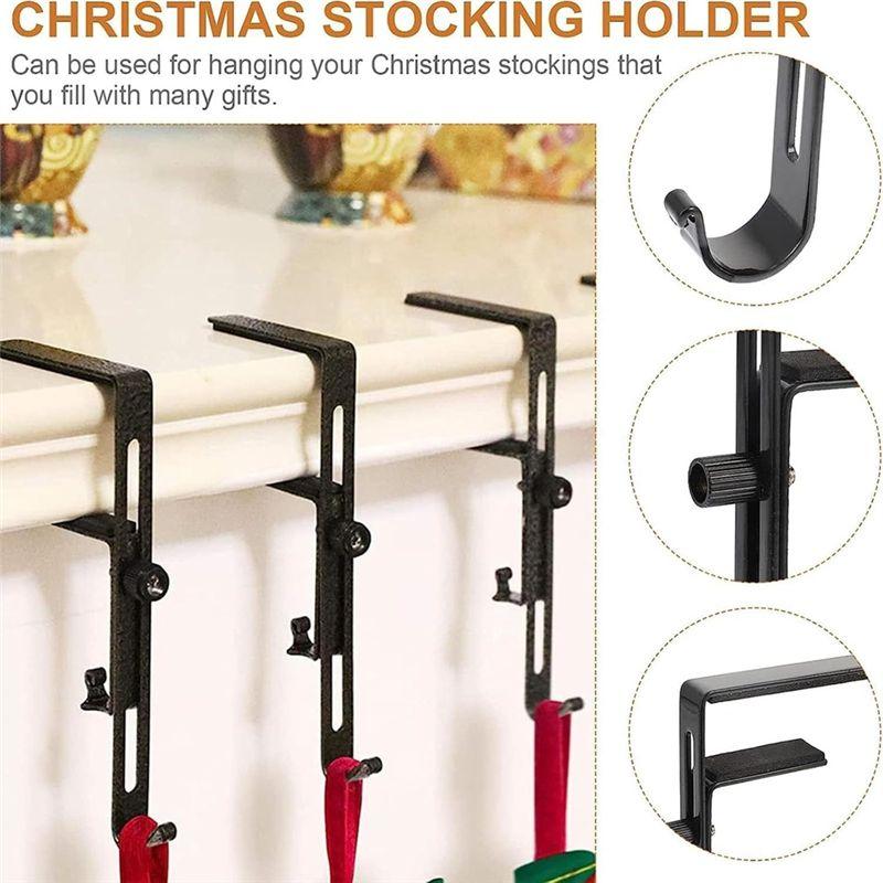 M-Modern-Christmas Stocking Holders, 4 PCS Adjustable For Mantle-Garland Hanger And Stocking Mantel Hooks-Metal