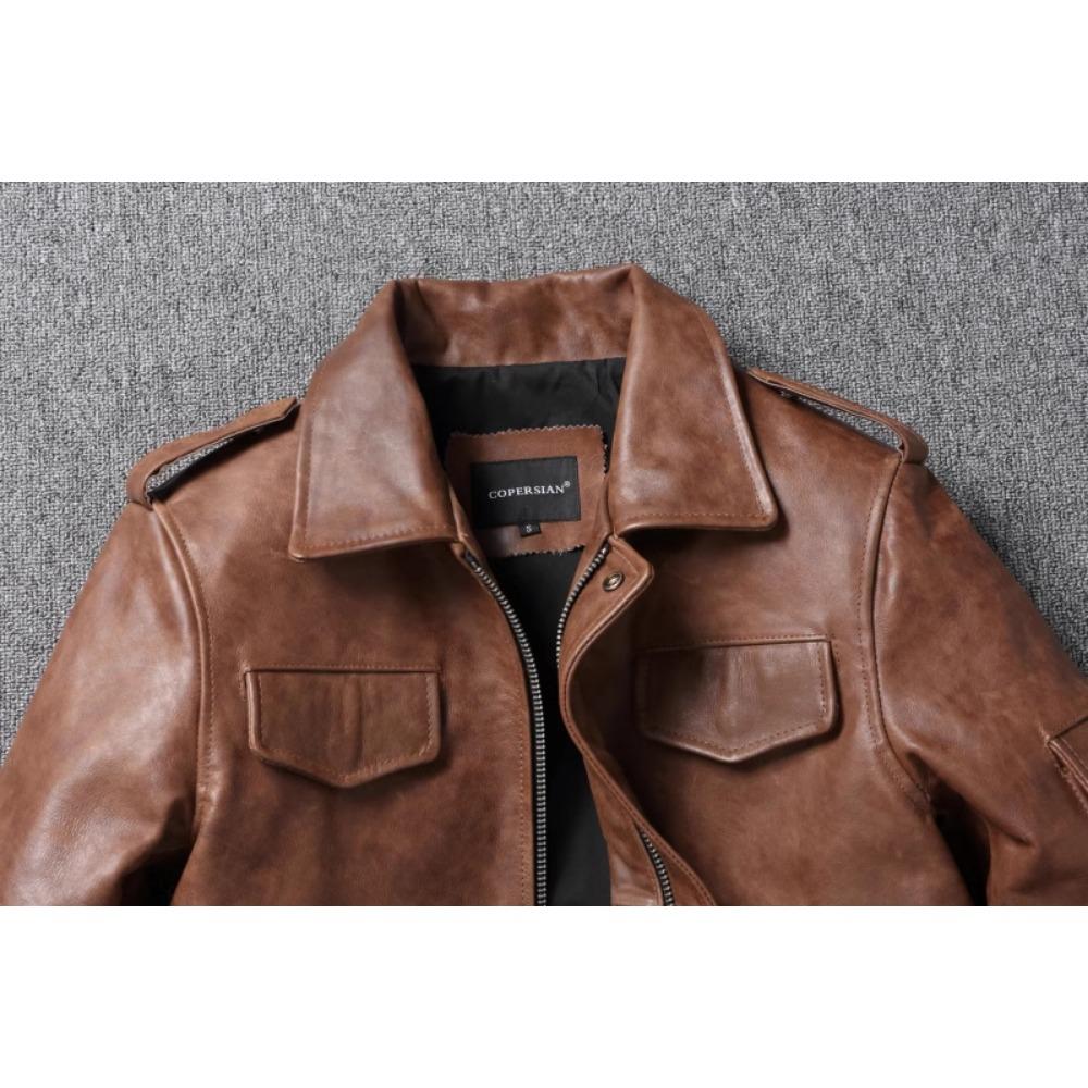 Chinese Size Brown Black Real Cowhide M65 Hunting Leather Jacket Men Genuine Leather Coat Winter Pockets Jackets