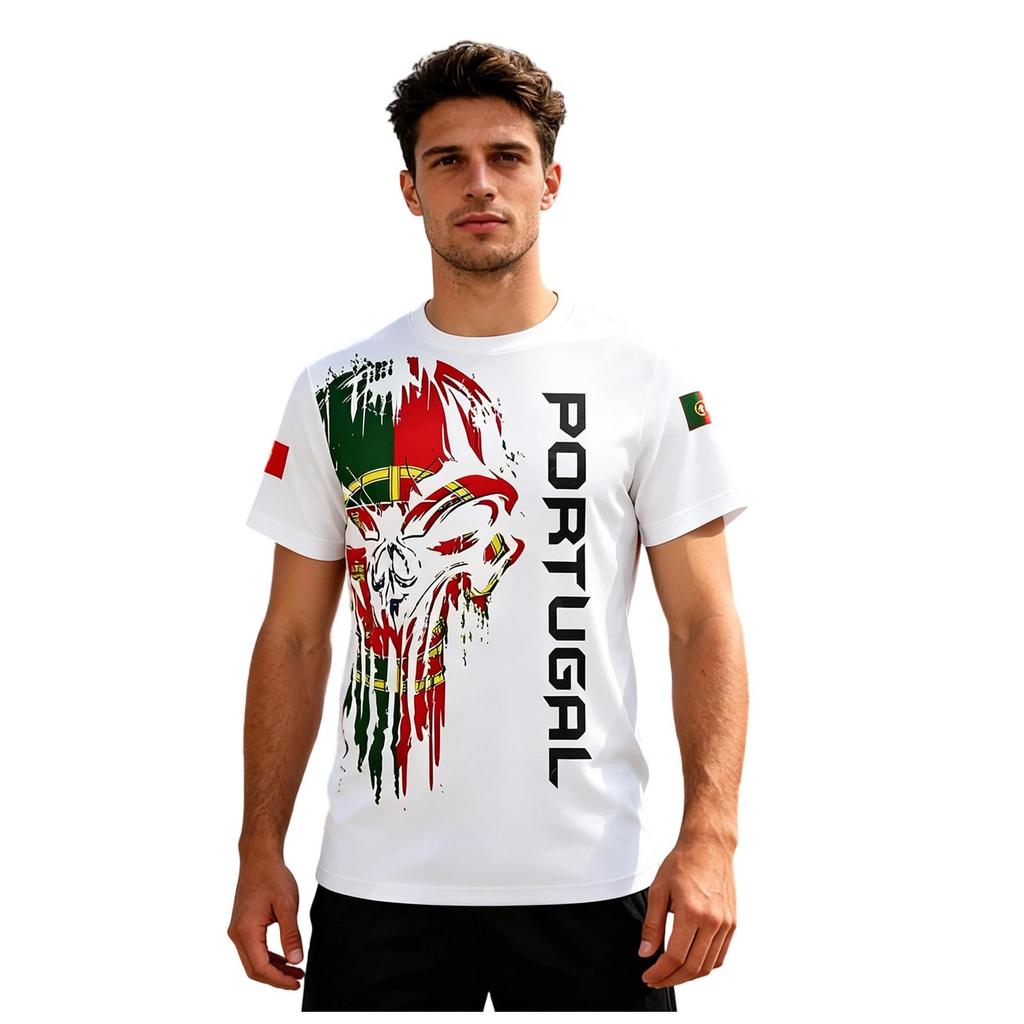 Men's Portugal Football Fan Short Sleeve T-Shirt Crew Neck Soccer Jersey World Cup Supporter Apparel Lightweight Breathable