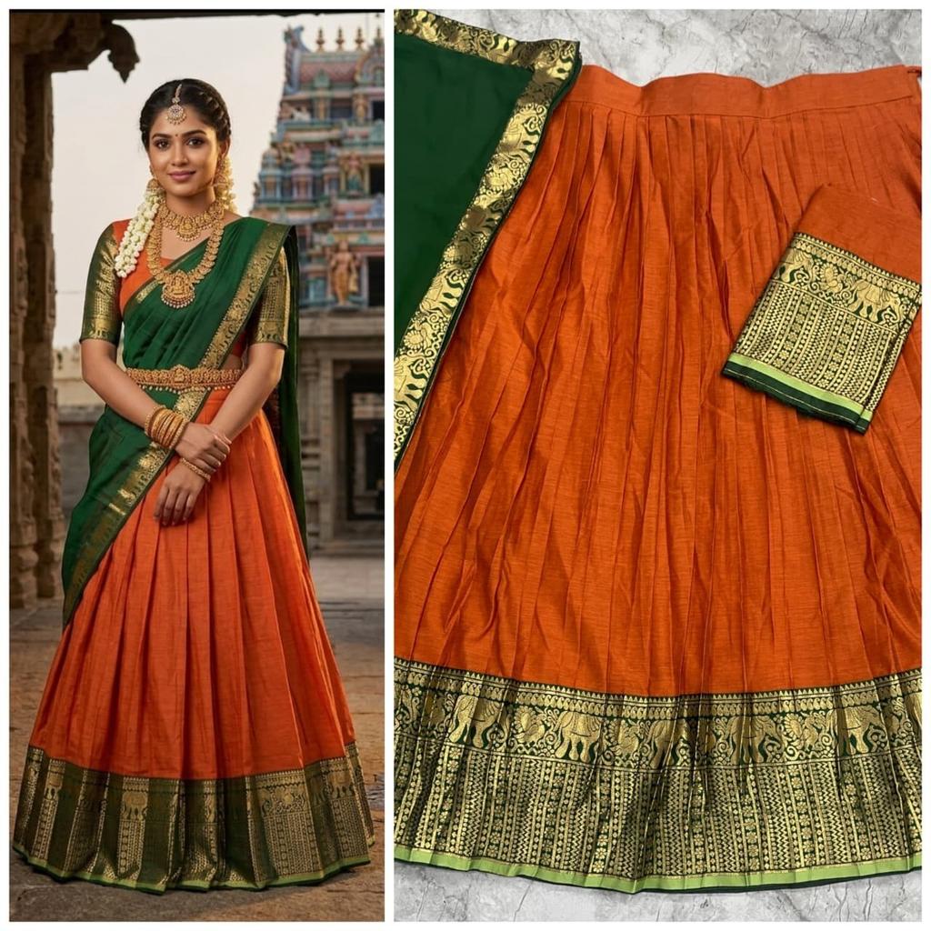 South Indian Style Ethnic Lehenga Choli Set Bollywood Women Lehenga Dupatta Set