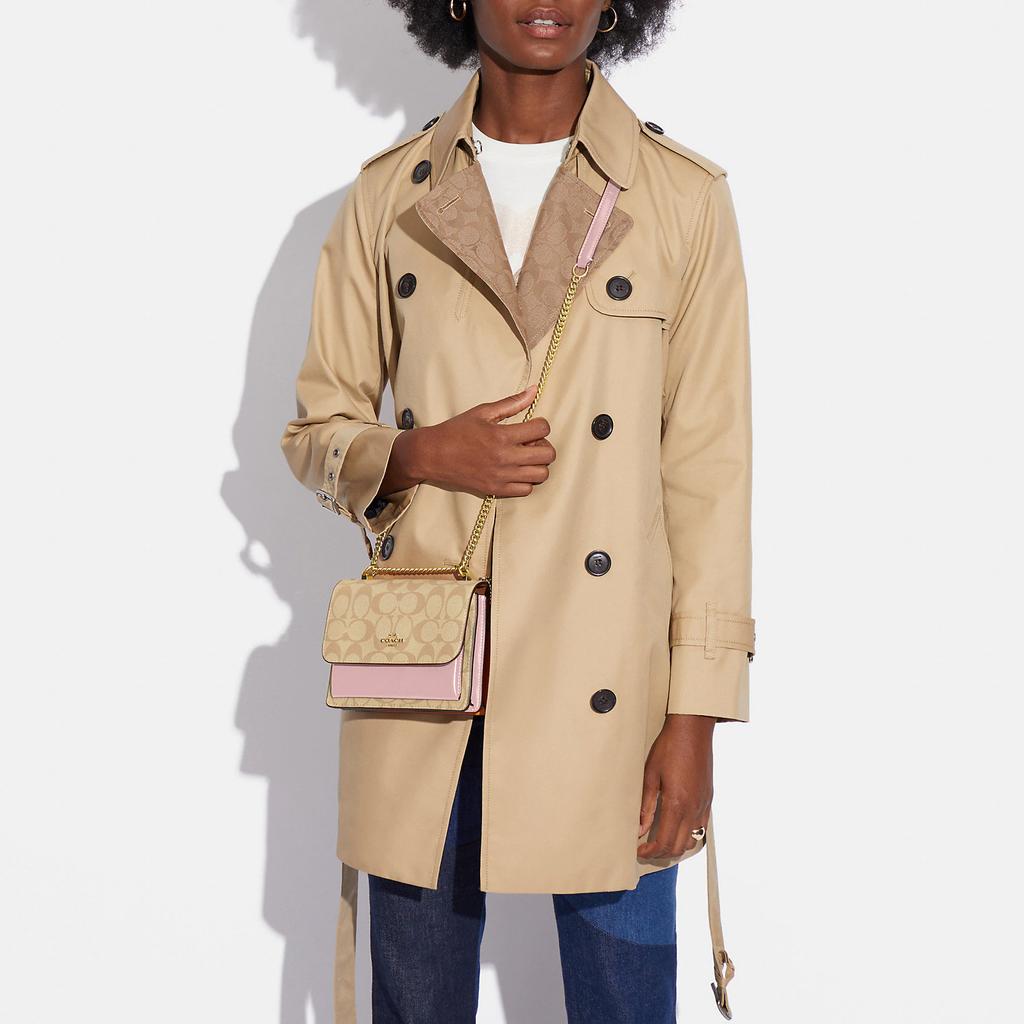 Coach Klare Coated Canvas With Leather Shoulder Bag, Crossbody Bag Small Womens Khaki Pink