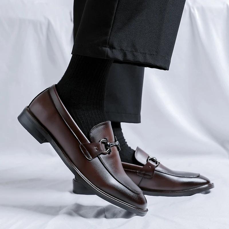 Fashion Men High Quality Genuine Leather Flat Designer Shoes Formal Oxfords Footwear Antiskid Driving Party Dating Business Work Loafers