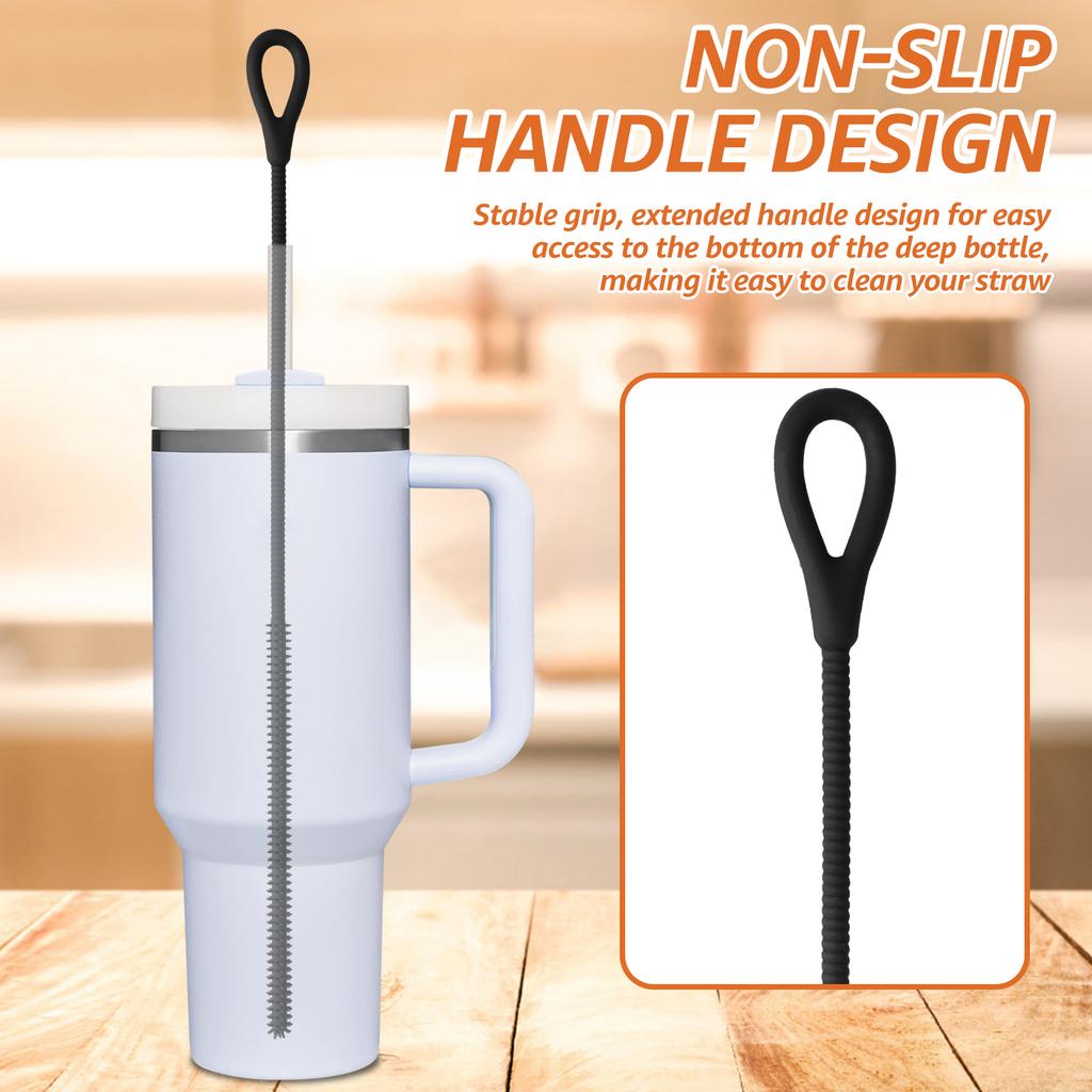 2 Pcs 6mm and 9mm Silicone Straw Brushes Reusable Straws Deep Cleaning Brush Long Handle Pacifier Brush for Clearing Glass