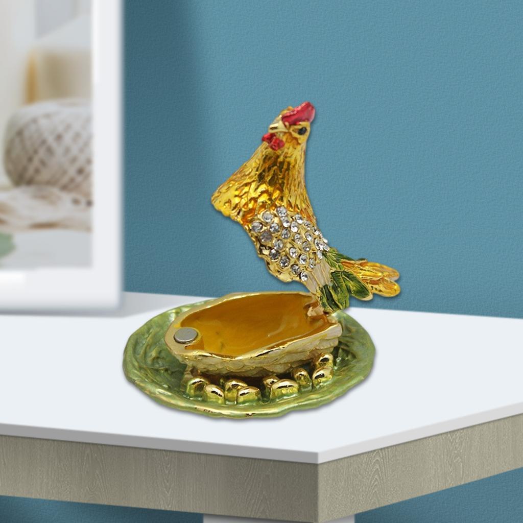 Traditional Chinese Rhinestones Metal Hens Laying Eggs Figurines Fengshui Ornament for Home and Office Desktop Decors