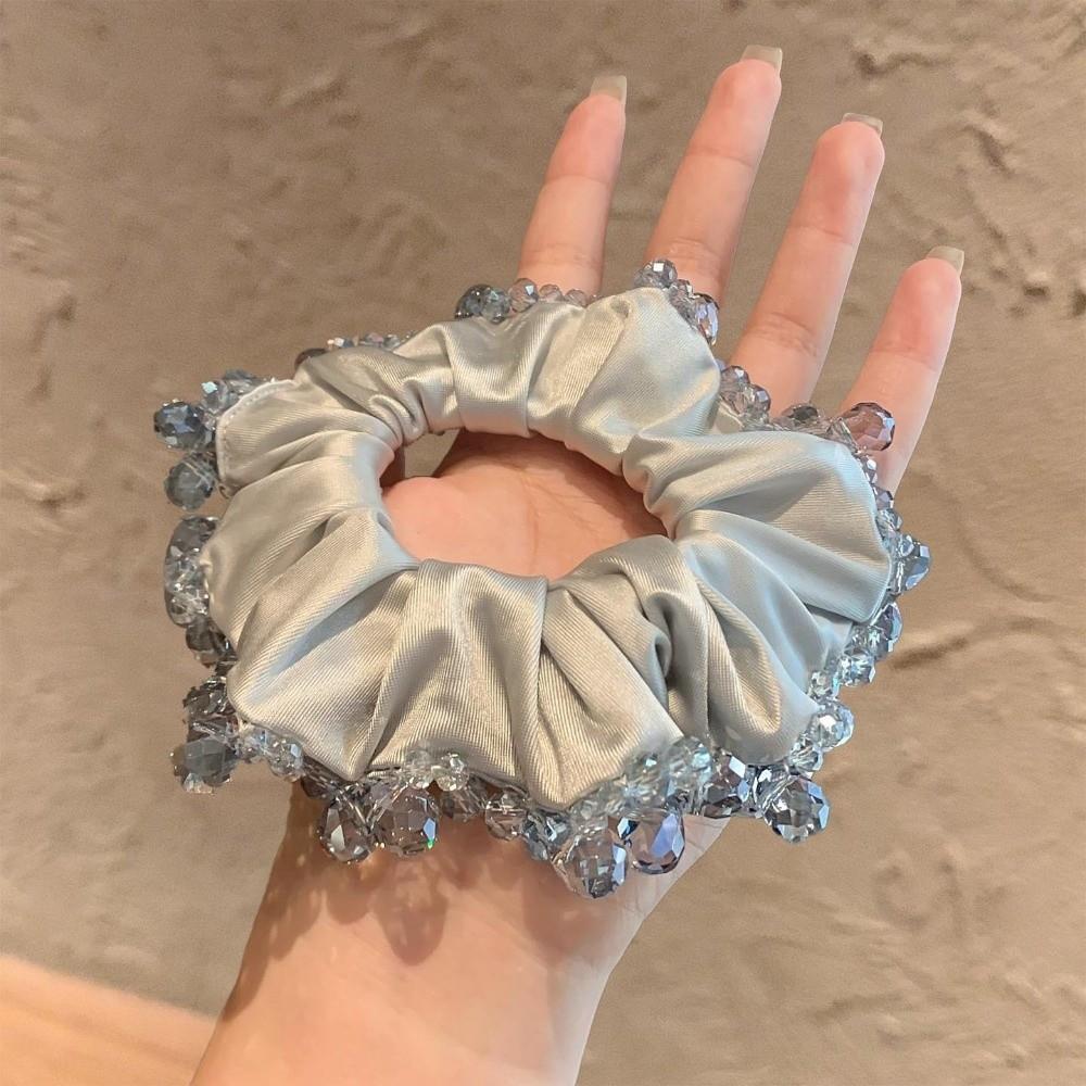 Fashion Luxury Crystal Satin Hair Ties Embellished Hair Styling Hair Band High Elastic Hair Ring Women