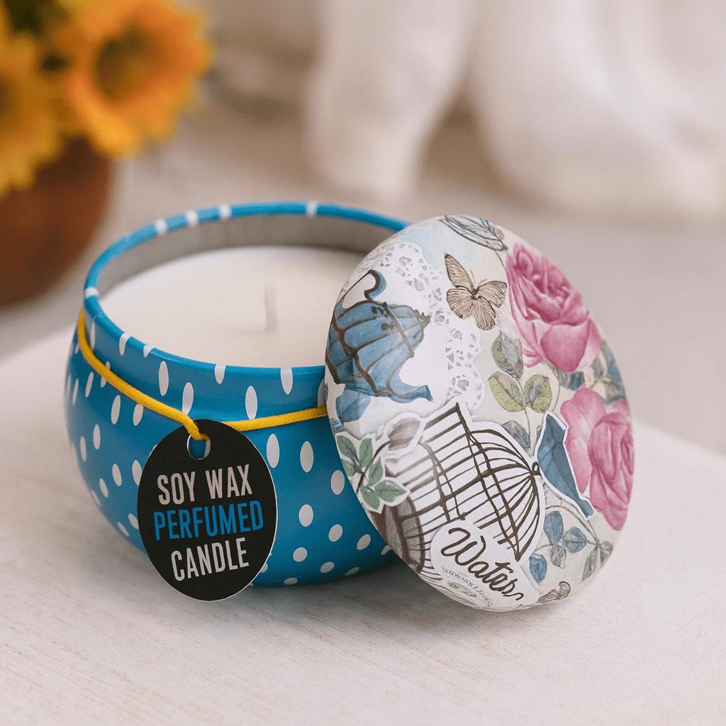 Peony Scented Tin Candle, Soy Wax