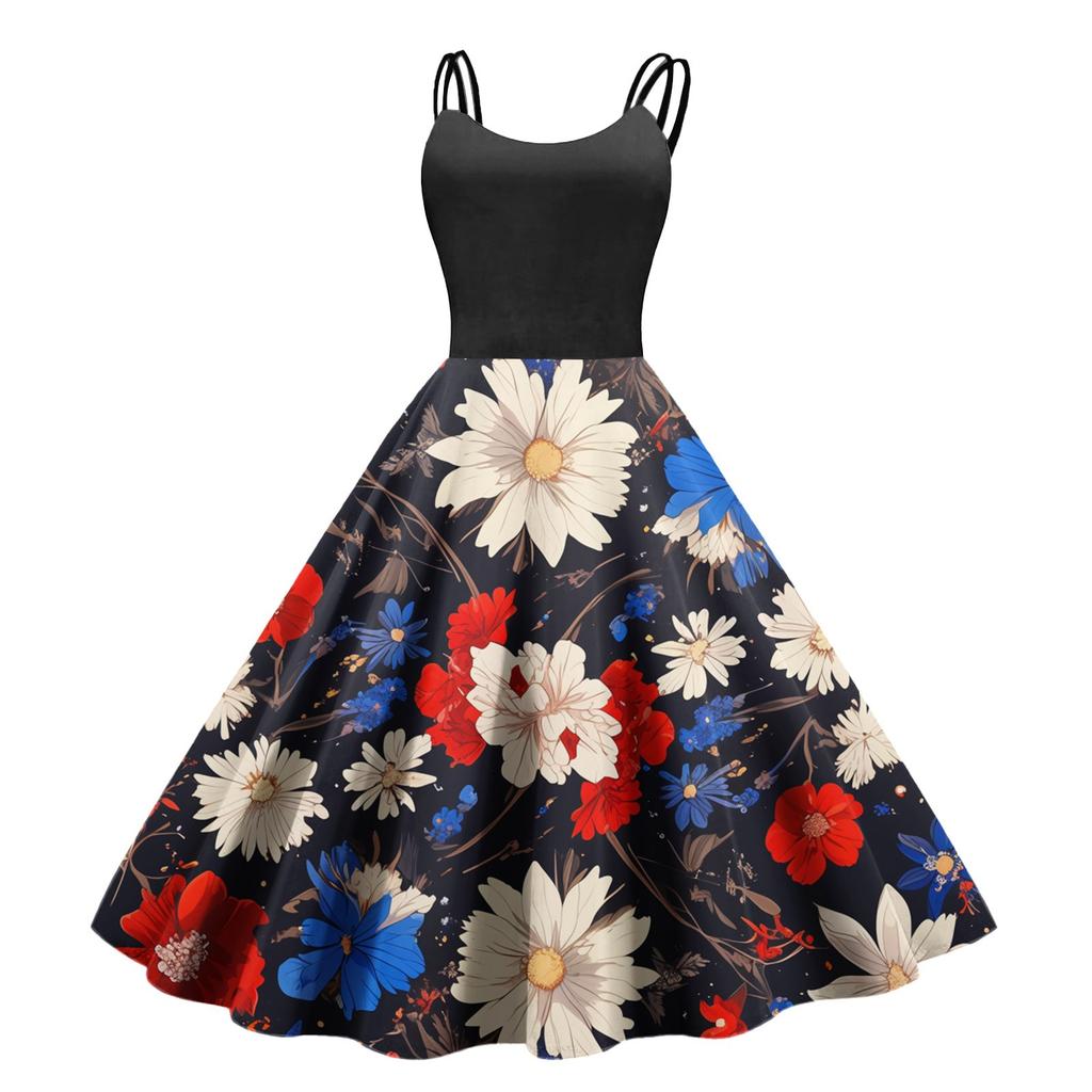Women's Casual Fashion Print Sexy Off Shoulder Punk Retro Dress Retro Dress Dress