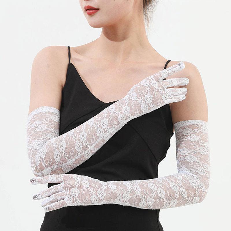 Summer Lace Long Gloves Sexy Hollow Out Summer Sun Protection Thin Wedding Dress Performance Party Arm Guard
