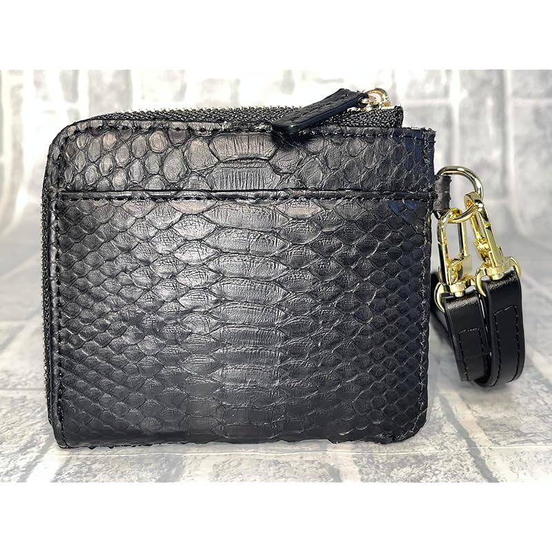 [GUODI] Compact Mini Wallet L-shaped Zipper Type Comes with a Carry Strap Python Genuine Leather Ladies Men's HJ-PY101 Snakeskin Snakeskin Snakeskin