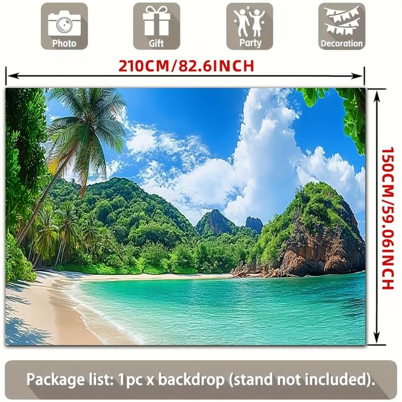 2D Plane Tropical Island Beach Mountain Landscape Background Fabric for Decorating Rooms Polyester Fiber Material