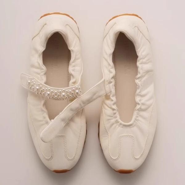 Spot Pearl Mary Jane Sneakers Functional Platform Leather Casual Velcro Inner Height Increasing Ballet Training Shoes