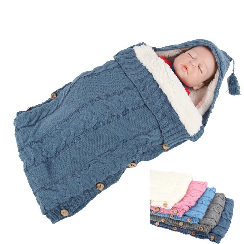 

Cozy Hooded Wool Knit Baby Sleeping Bag - Warm, Skin-Friendly & Cute for Photography, Strollers & Cribs