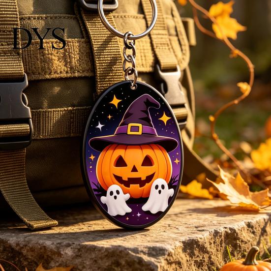 Backpack Hanging Decor Halloween Acrylic Ghost Pumpkin Keychain, Cartoon Car Key Keychain Ring Pendant, Decorative Charm Accessory for Handbags