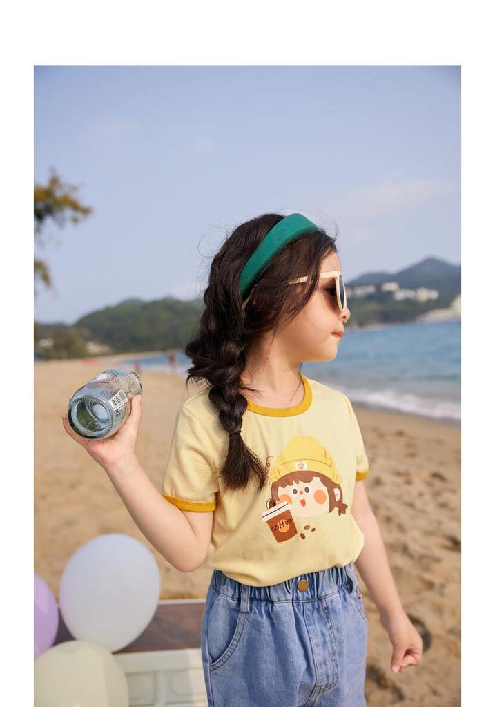 LUSON Girls' Cartoon Print Short Sleeve T-Shirt