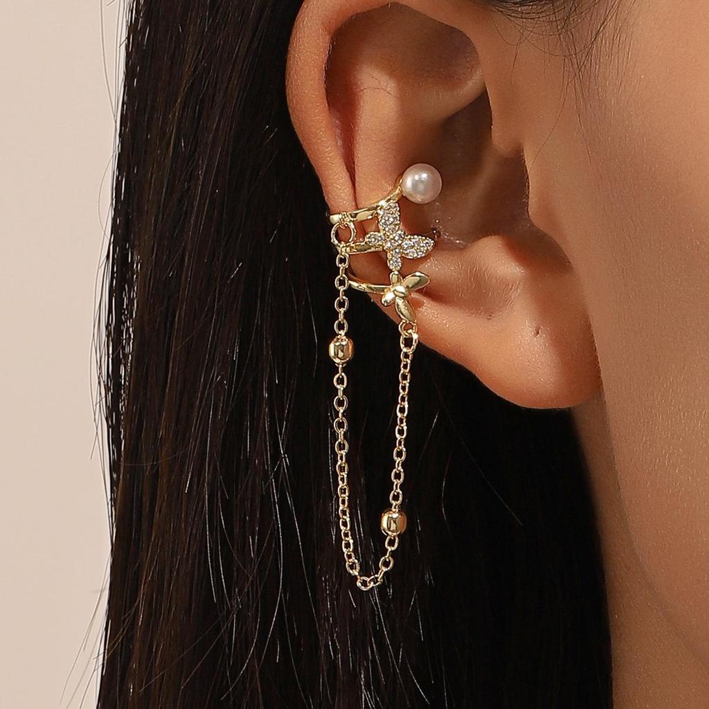 European & American Long Tassel Chain Clip-On Earrings - Versatile Fairy-Inspired Korean Style for Women