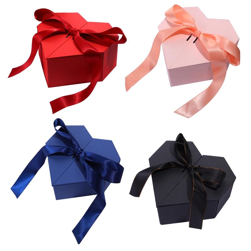 Heart Shaped Gifts Box with Bow Ribbon Valentines Day Presents Packaing Boxes Anniversary Surprise Gifts Wedding Decorations