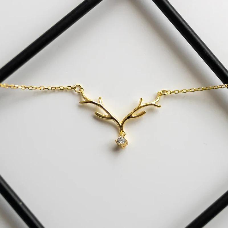Huitan Antlers of Elk Shaped Pendant Necklace with Round Cubic Zirconia Charm Exquisite Women's Neck Necklace Christmas Jewelry