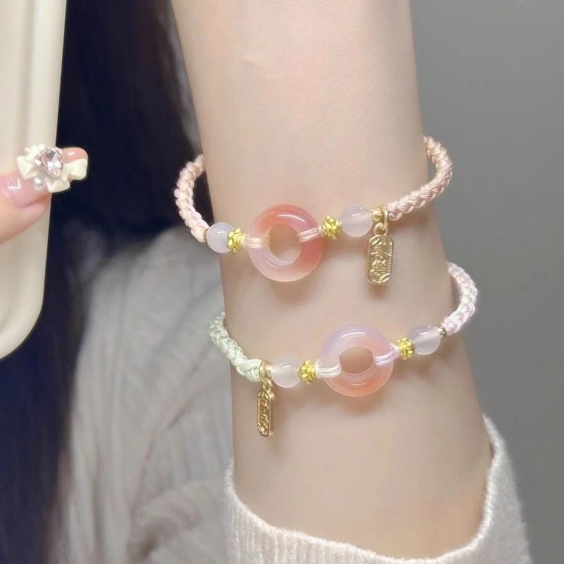 Chinese Style Ethnic Style Peace Buckle Braided Bracelet Girl Heart Beaded Hand Strap Bestie Bracelet Jewelry Accessory Gift