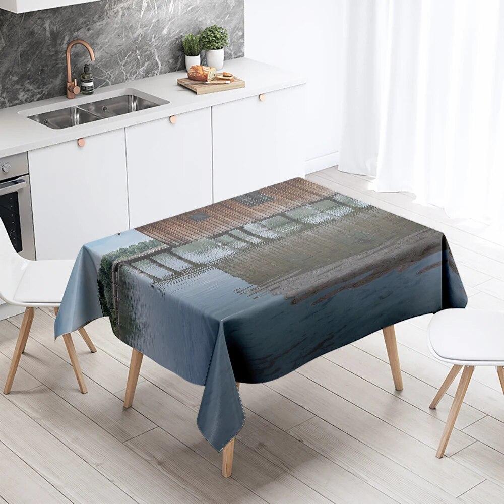 River House Tablecloth Natural Scenery  Anti-Stain Waterproof Rectangular Kitchen Dining Table Home Decor