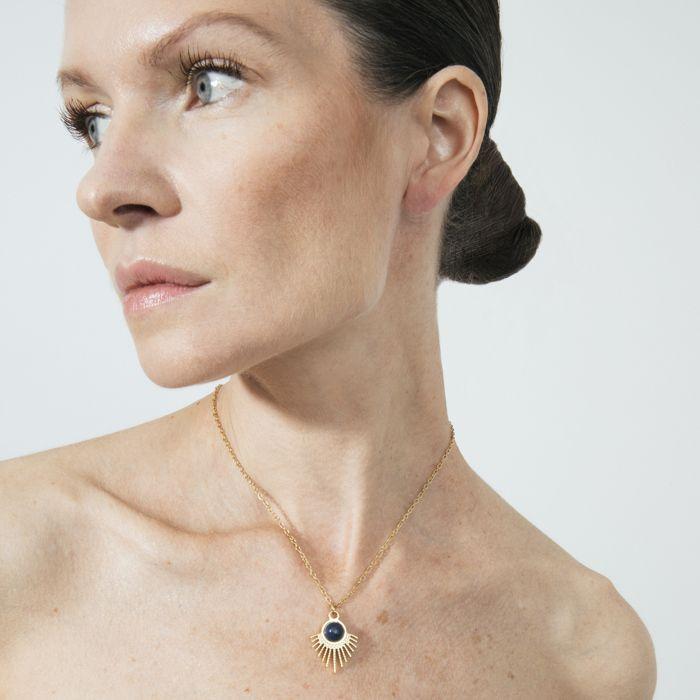 Collier - LUXENTER - Ankyo - Lapis-lazuli naturel - Finition or jaune 18 carats - Acier hypoallergénique