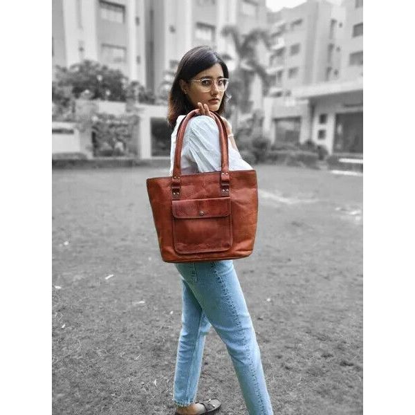 Klasická vintage velká kožená taška přes rameno Tote Hobo Shopping Brown 16" ženy