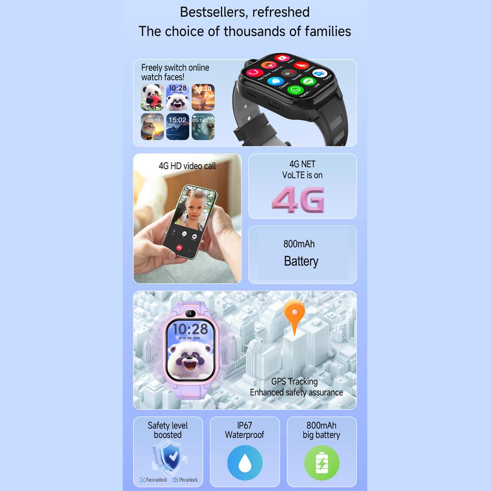 4G Smartwatch Kinder GPS WIFI Videoanruf APP Download Kinder Smartwatch Monitor Tracker Standort Telefonuhr Jungen Mädchen 2GB+16GB
