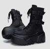 Women's Ankle Boots, Autumn Genuine Leather Platform Shoes, Women's High-heeled Breathable Sneakers, 9cm Platform Wedge Motorcyc