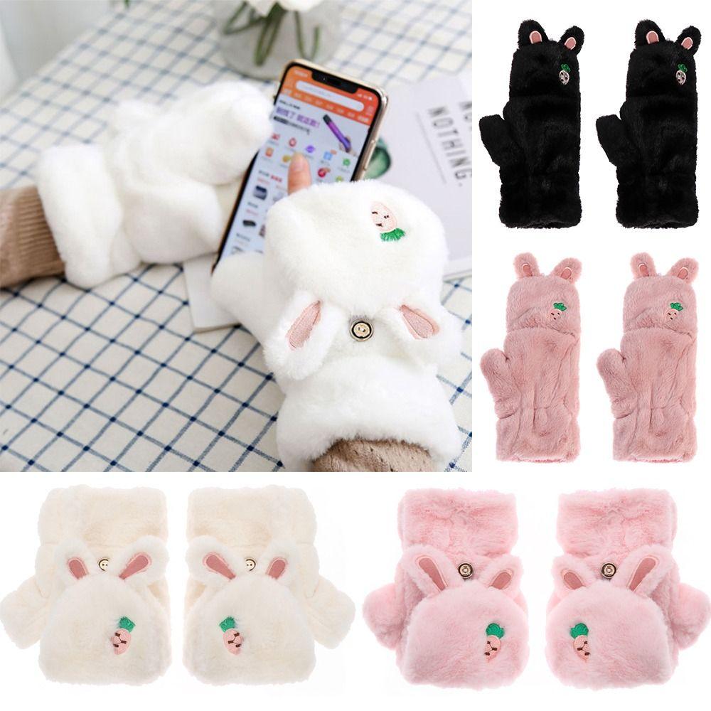 

Flip Half Finger Gloves Rabbit Hair Gloves Soft Warm Thick Gloves Fashion Touch screen Gloves