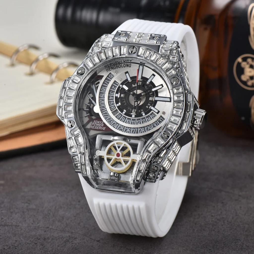 Luxury Full Diamond Business Quartz Watch Men Case Top Mens Watches Rubber Strap Color AAA Creative Decorative Clocks Relogio