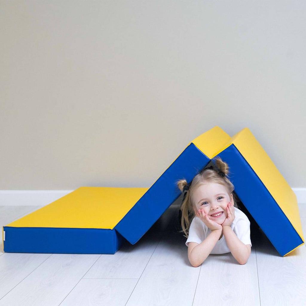 gymnastic mat Comet 150x100x10 three-piece - blue/yellow