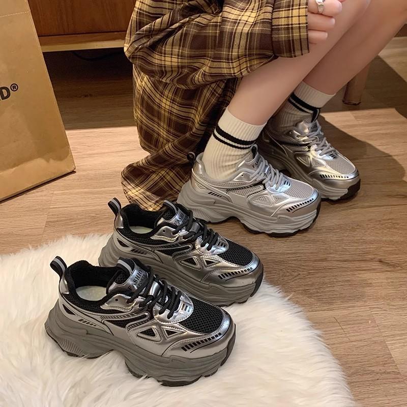 Dad shoes new autumn and winter velvet black shoes thick-soled heightening casual sports shoes