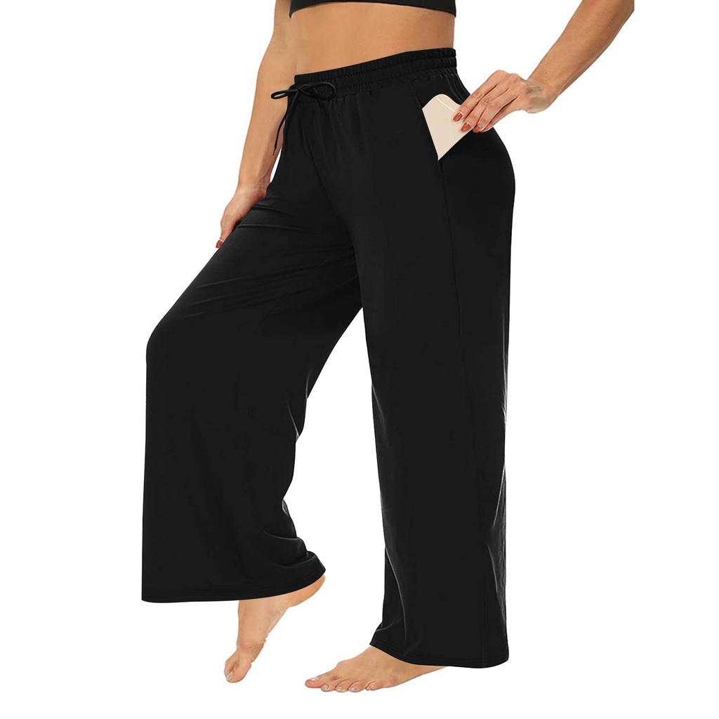 Women's Fashion Casual Plus Size Relaxed Fit Drawstring Wide Leg Straight Leg Pants