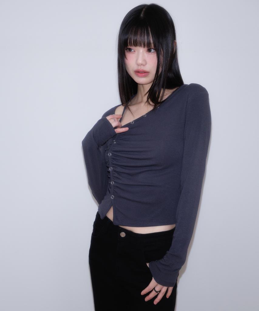 ROSEFRANTZ Unbalanced Shirring Long Sleeve [Charcoal]