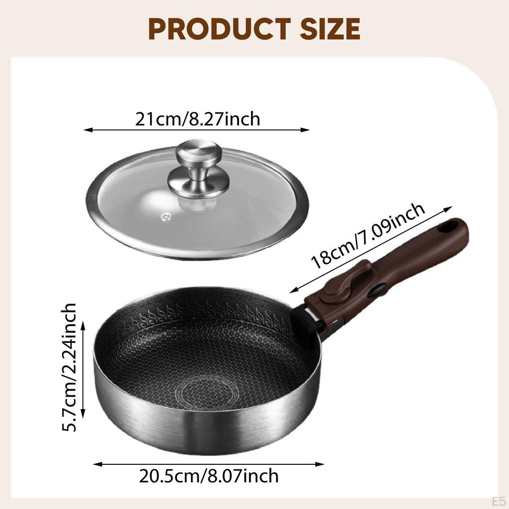Tigaie antiaderentă Sote Curățare Oțel inoxidabil 316 cu mâner detașabil Tigaie rotundă pentru călătorie
