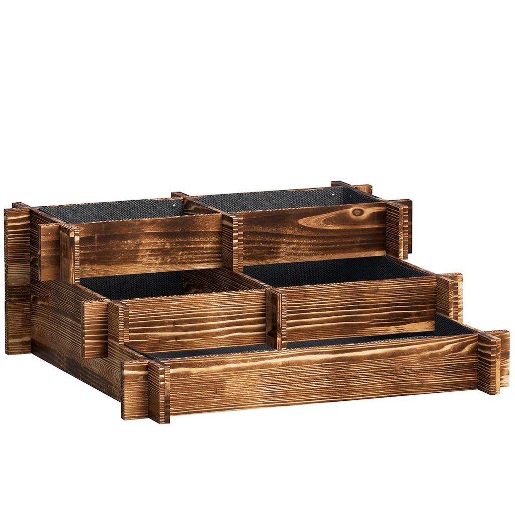 3-Level Garden Bed with Ladder Design and Non-Woven Fabric for Crops Flowers 93x93x35 Cm Charred
