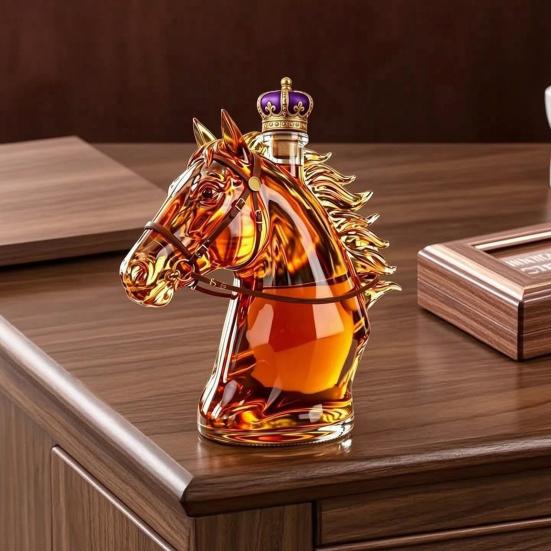 Yousheng Horse Head Whiskey Decanter, Funny Glass Liquor Bottle, 350ml Whiskey Wine Spirits Decanter, Novelty Bar Decor Gift for Men Dad Horse Lovers