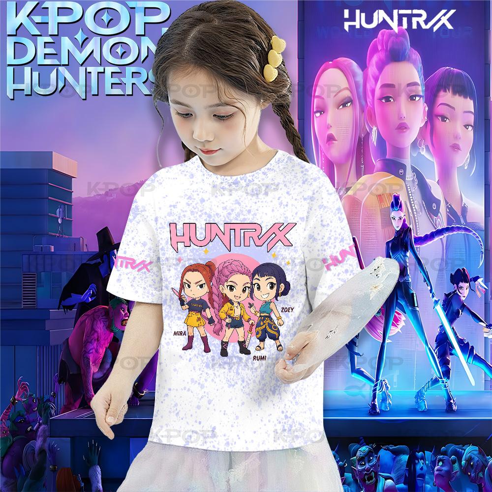 Onda Coreana KPOP Hunters Stampa Cartone Animato Outfit Genitore-Figlio Rumimila Zoyi T-shirt a Maniche Corte per Bambini
